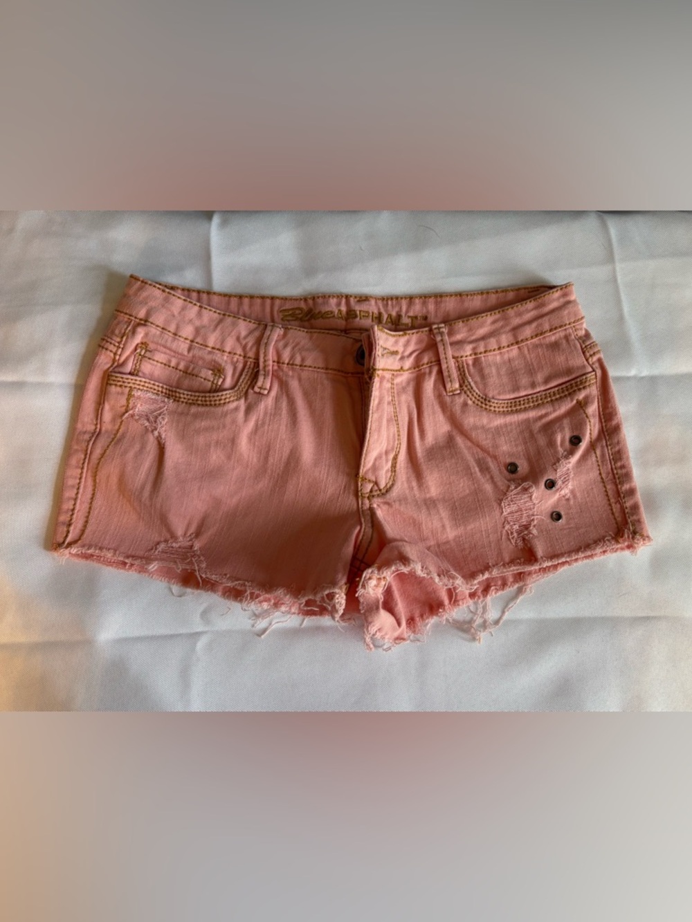 Blue Asphalt Coral Distressed Denim Cutoff Shorts